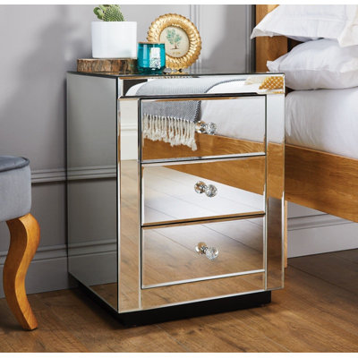 Malo Mirrored Bedside Table 3 Drawers Modern Design