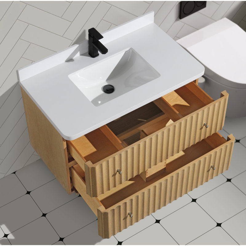Meuble-lavabo flottant simple 36 po avec plateau en quartz La Jolla
