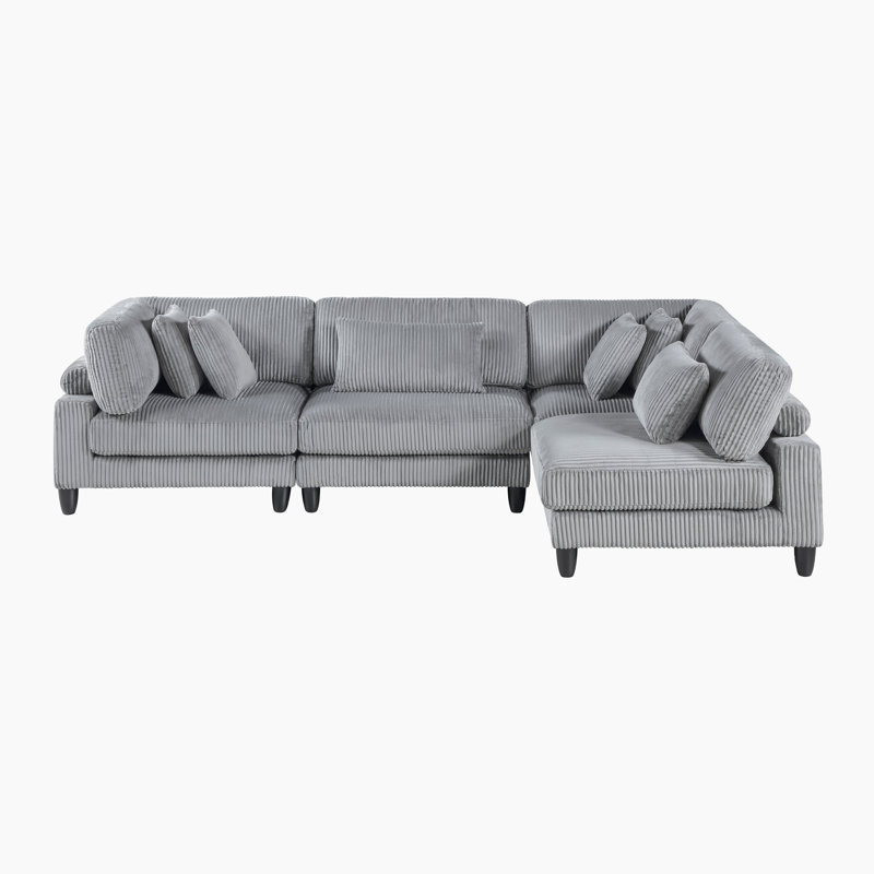 Loowit 120"W Modern Corduroy 4-Piece Modular Sectional – Customizable Sofa with Reversible Cushions & Matching Pillows