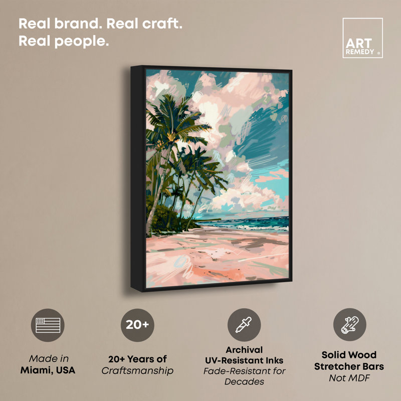 Art Remedy, paumes sous le soleil, cadre côtier coloré 57714, Cadre noir, H 25 po x l 17 po