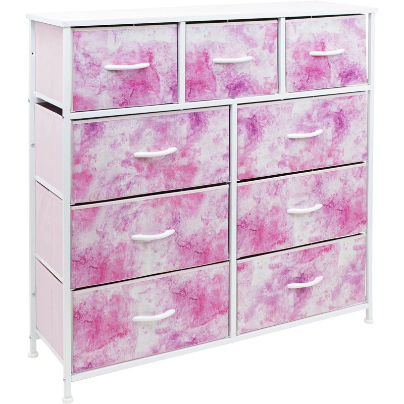 Commode avec 9 tiroirs Sorbus, Teinture par nouage rose
