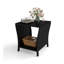 Table d'appoint d'extérieur en osier avec plateau en verre trempé, petite table de bout de patio avec tablette de rangement, rotin en PE et structure en fer pour balcon, porche, terrasse, brun