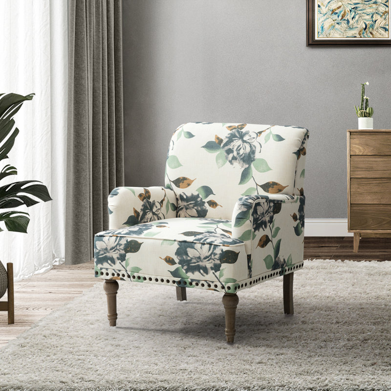 Antoan 28.7"W Floral-Print Upholstered Armchair, Gray/Off White Polyester Blend