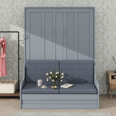 Grand lit escamotable à suspendre au mur avec coussin, cadre de lit pliable en bois se transformant en canapé