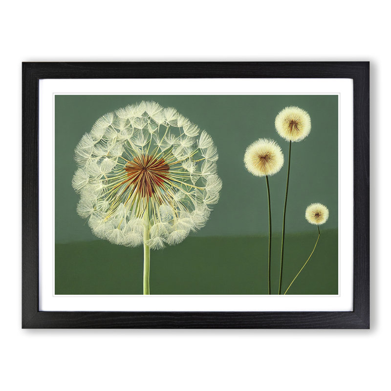 XH1022-7601X Sacred Dandelion Flowers - Single Picture Frame Painting, Black , 46cm H x 64cm W x 2cm D