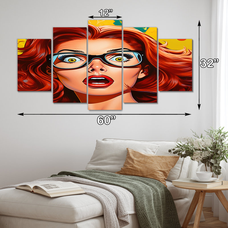 Pop Art Retro Portrait - People, reproduction d'art sur toile - 5 panneaux