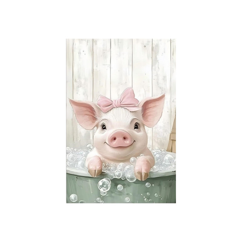 Mignon cochon dans une baignoire, art mural 12 po x 18 po
