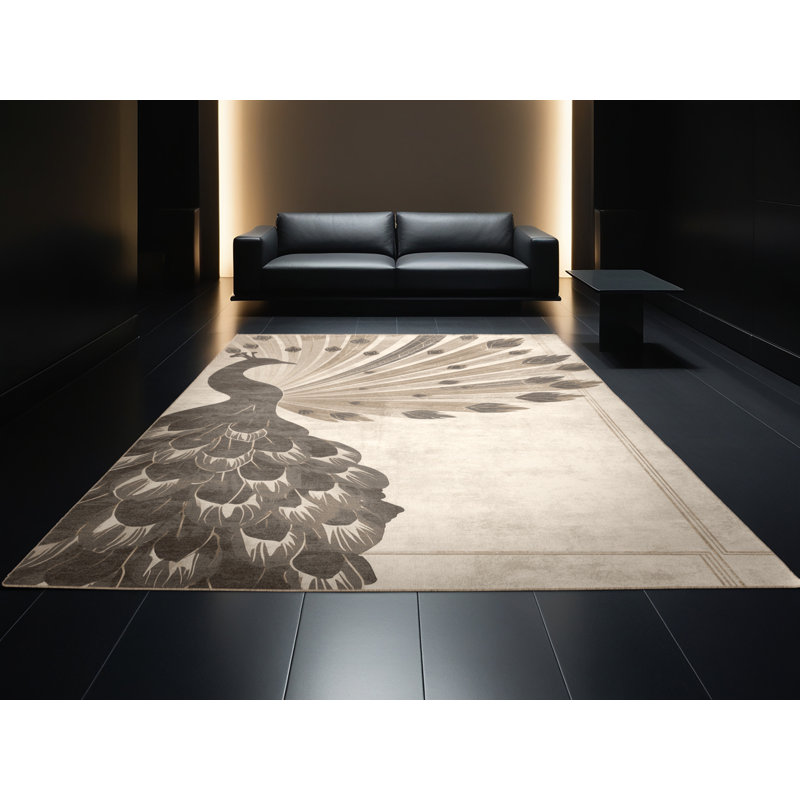 Machine Washable Osckar Peacock Posh & Luxe Starburst Rug in Beige – Beige Binding, 8x12