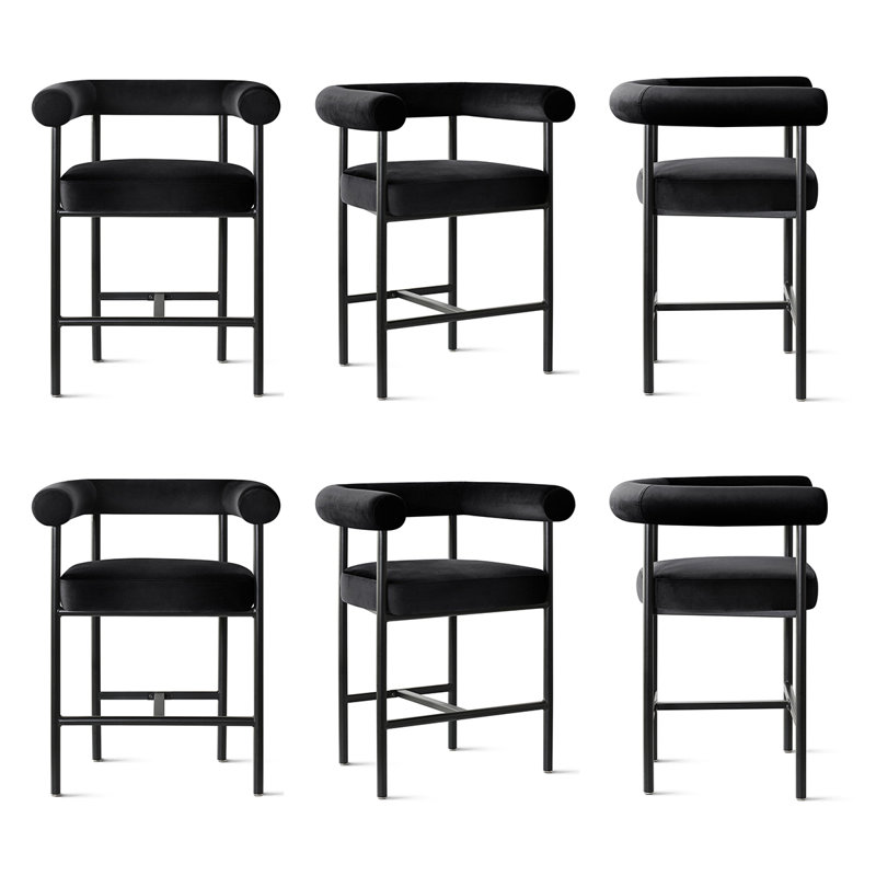 24" Modern Velvet Counter Stools, Upholstered Barrel Back Kitchen Island Counter Height Chairs With Powder Coated Metal Frame And Footrest