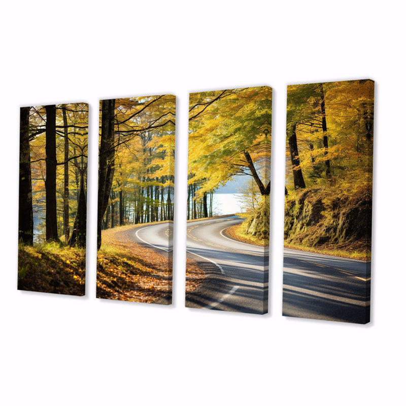 Autumn's Road Into The Forest III - Road, ensemble d'art mural 4 pièces, H 28 po x l 48 po