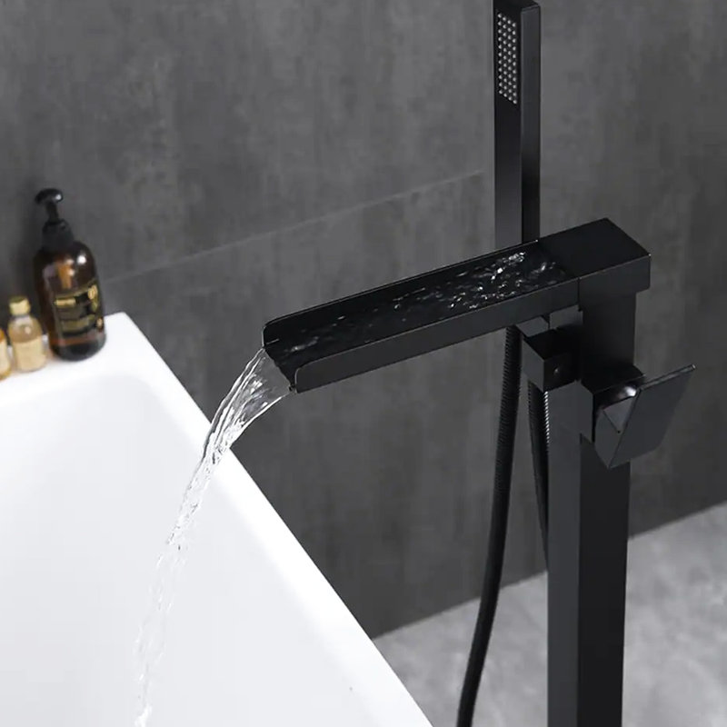 Robinet de baignoire noir mat à poignée simple - Douchette, bec cascade, résistance à la rouille et à la corrosion à main, débit maximal de 6 GPM
