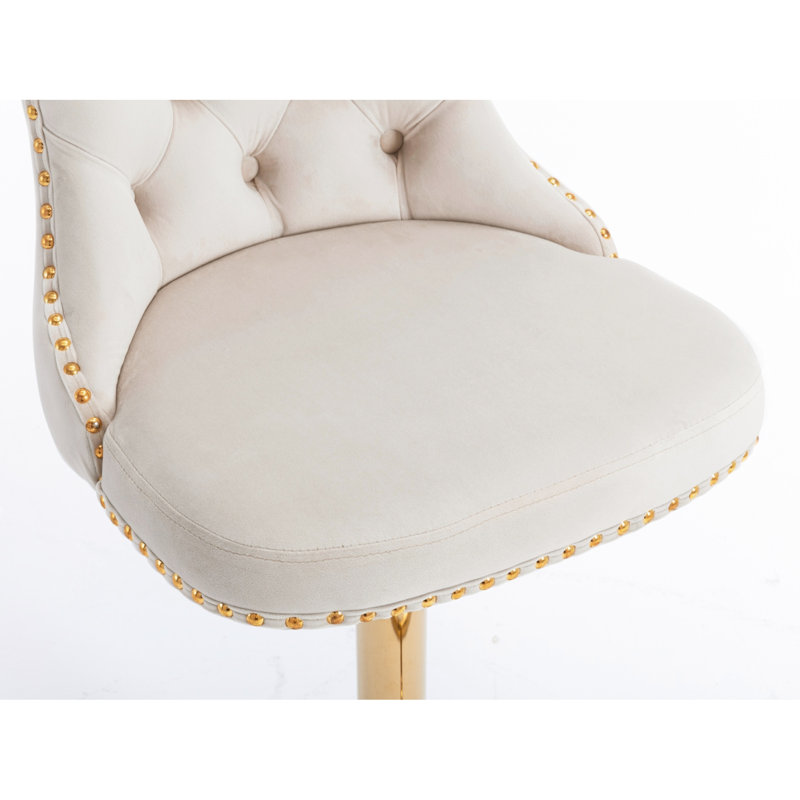 Velours beige à hauteur ajustable - de 2 pour la maison de pub et l'îlot de cuisine, rembourré moderne avec dossier, plus grand siège à tirette fabriqué à la main, dossier
