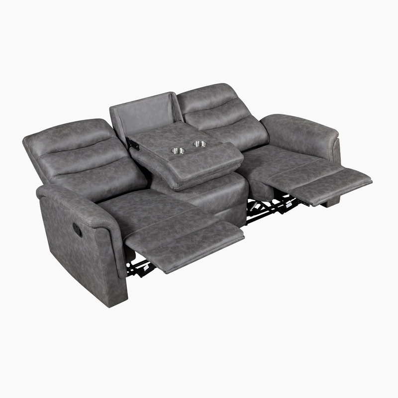 Canapé inclinable manuel double en microfibre polie 81,5 po Seese, Microfiber Grey