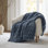 Plaid réversible en fausse fourrure froncée unie bleu ardoise 50 x 60 po
