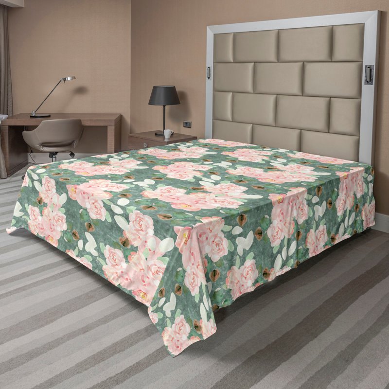 Drap-housse floral pastel Ambesonne, Drap plat de taille double