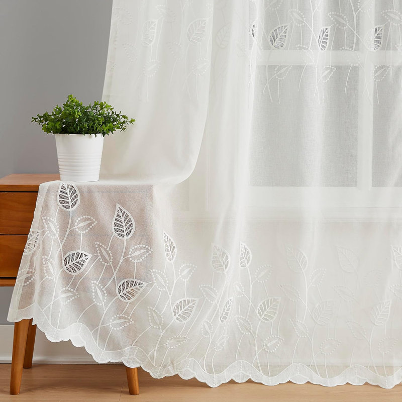 Hemlata Polyester Blend Semi Sheer Curtain Pair, Cream, 54" W x 84" L