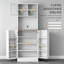 Modern White Glass Door Kitchen Cupboard, 169cm Freestanding Dining Room Pantry with Microwave Nook, Adjustable Shelves and 8 Door Storage Racks for Kitchen & Living Room