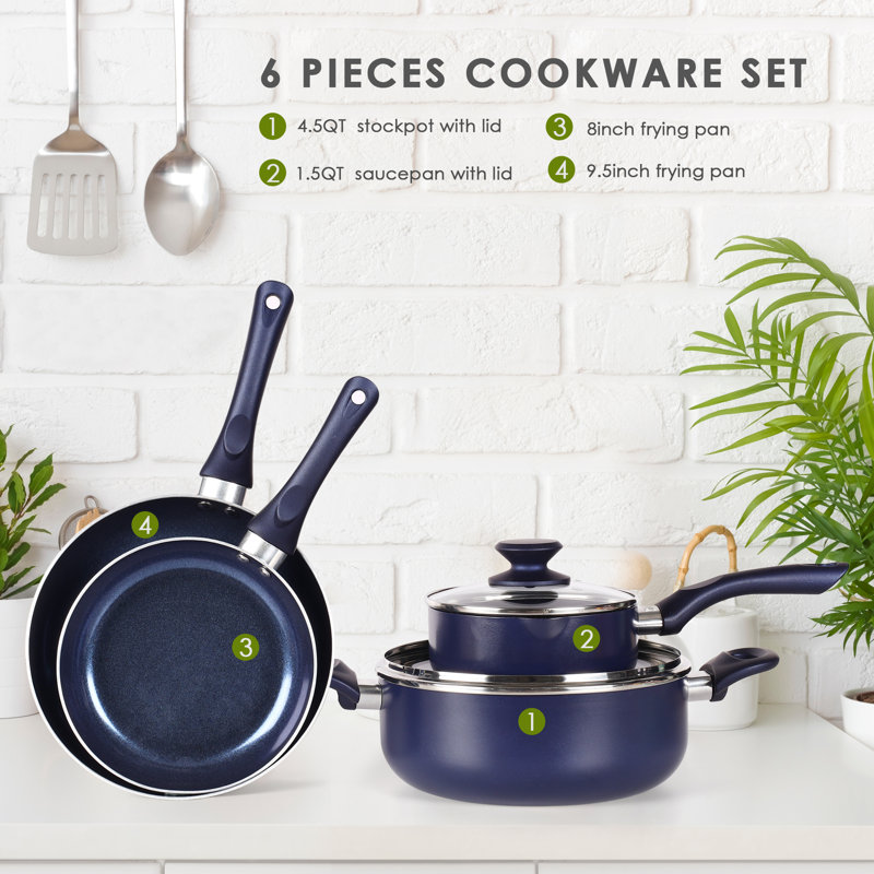 Batterie de cuisine antiadhésive en aluminium 6 pièces Fruiteam, Bleu