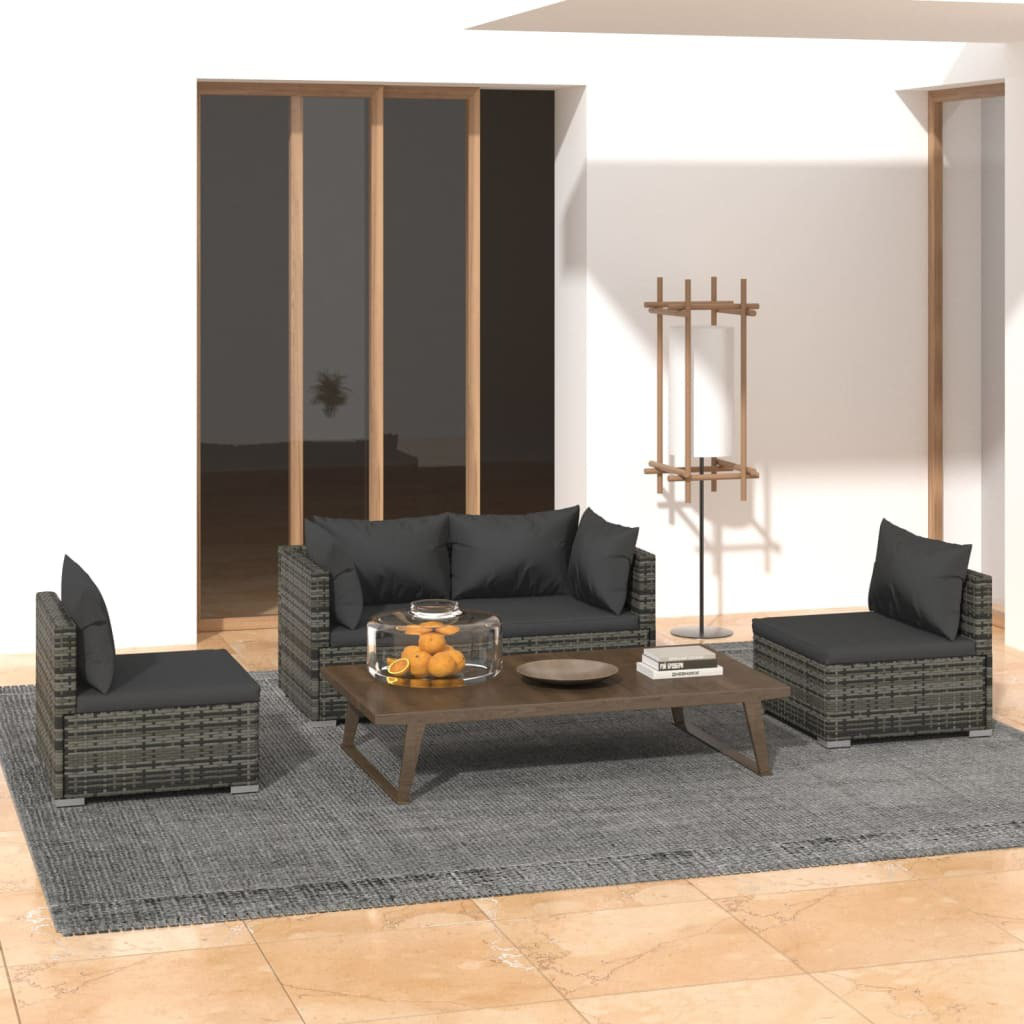 4-Sitzer Lounge-Set Jayliyah aus Polyrattan mit Polster