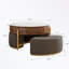 Table basse moderne à plateau relevable avec rangement caché, plateau en placage et en pierre frittée, 3 repose-pieds gigognes rembourrés, conception peu encombrante