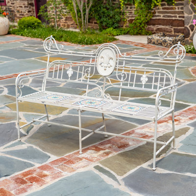 Atlantis Collection Ornate Mosaic Tile Garden Bench - Poseidon - 63"L