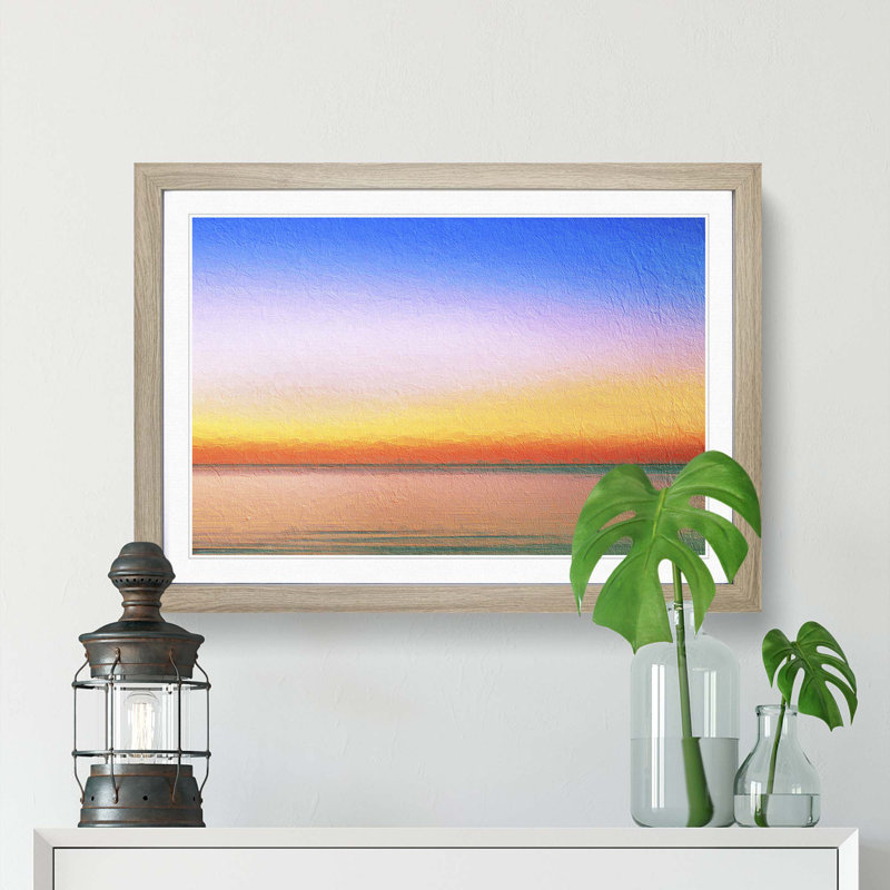 Sunset upon the Horizon in Abstract - Picture Frame Painting Print, 27cm H x 36cm W x 2cm D, Oak Framed