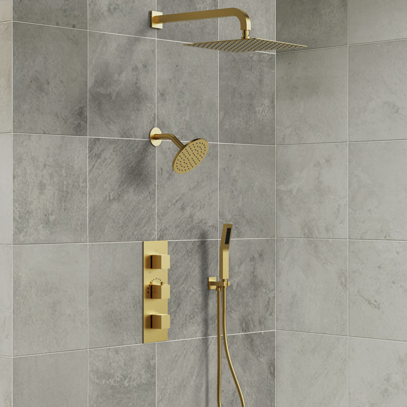 Système de pomme de douche thermostatique double, robinet de douche à pluie haute pression mural 12 "avec douchette 