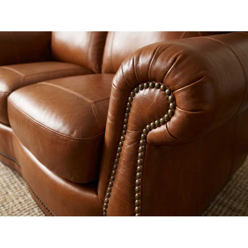 Causeuse en cuir brun 100% cuir Canyon, Marron clair, H 39 po x l 69 po x P 40 po, 2