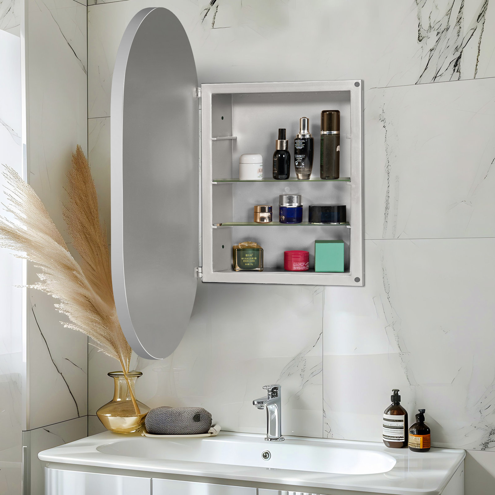 Rosser Recessed Medicine Cabinet, Silver