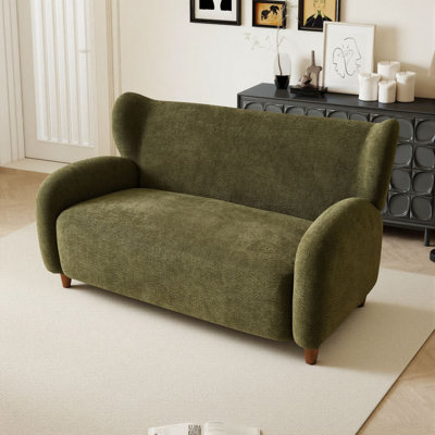 58" W Upholstered Chenille Loveseat, Curved Backrest Nordic Sofa for Living Room, Study Room