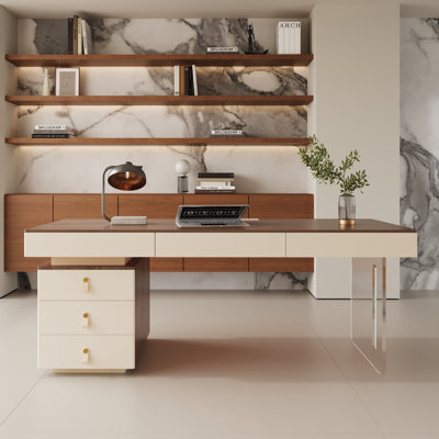 63" Acrylic and Metal Office Desk with Storage, Modern Executive Computer Workstation Design