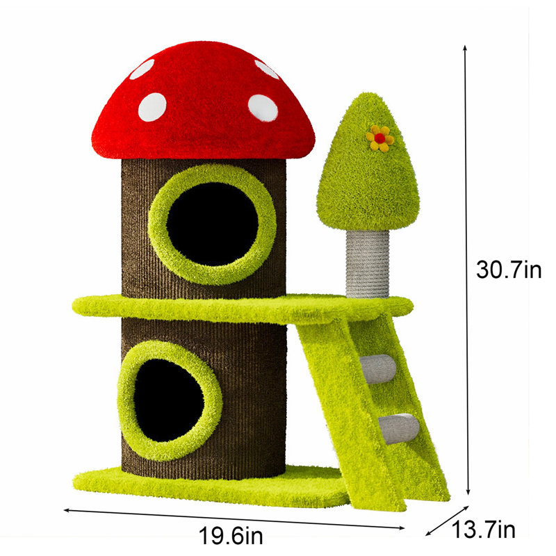 Tour pour arbre à chat 30,7 po avec champignon et poteau sur le thème de 30,7 po, idéal pour les espaces intérieurs multiples