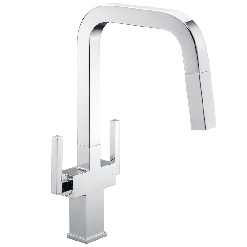 Pull Down Double Handle Kitchen Faucet, Chrome