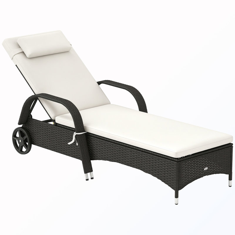 Chaise longue d'extérieur en osier de patio avec coussin et roulettes