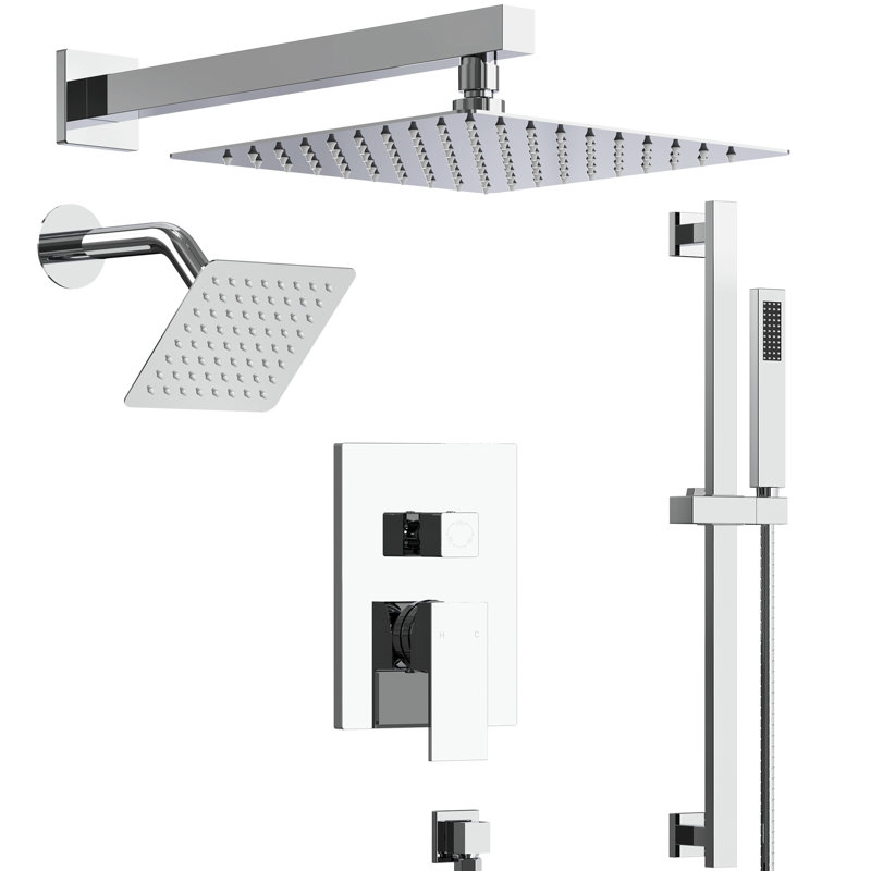 Wall Mount High-Pressure Rainfall Shower Faucet, Dual Showerheads System with Handheld Shower, Chrome