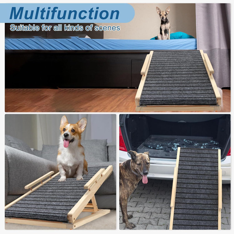Adjustable Wooden Pet Ramp – for Dogs and Cats, Non-Slip Surface, Foldable, and Easy to Store