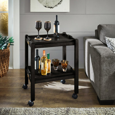 Telluride Wood Finish Folding Bar Cart With Two Detachable Trays by Latitude Run