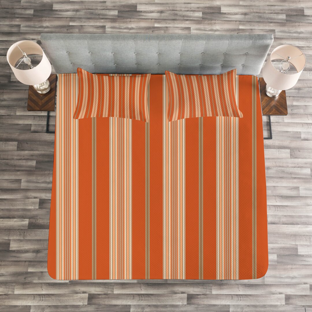 Gestepptes Bettdecken-Set, Retro Themed Stripes, Burnt orange, Burnt Orange Tan