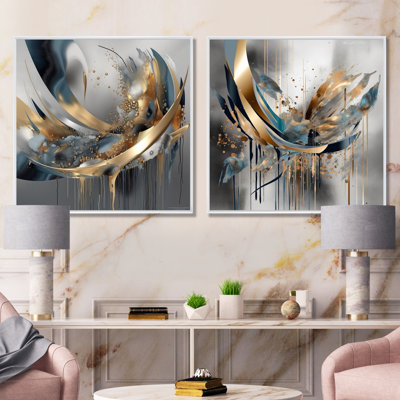Abstract Shapes And Infinity Lines I - Abstract Shapes Wall Art Living Room Set Of 2