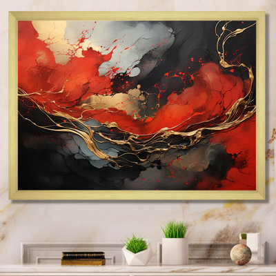 Red And Gold Marble Fire III - Abstract Wall Art