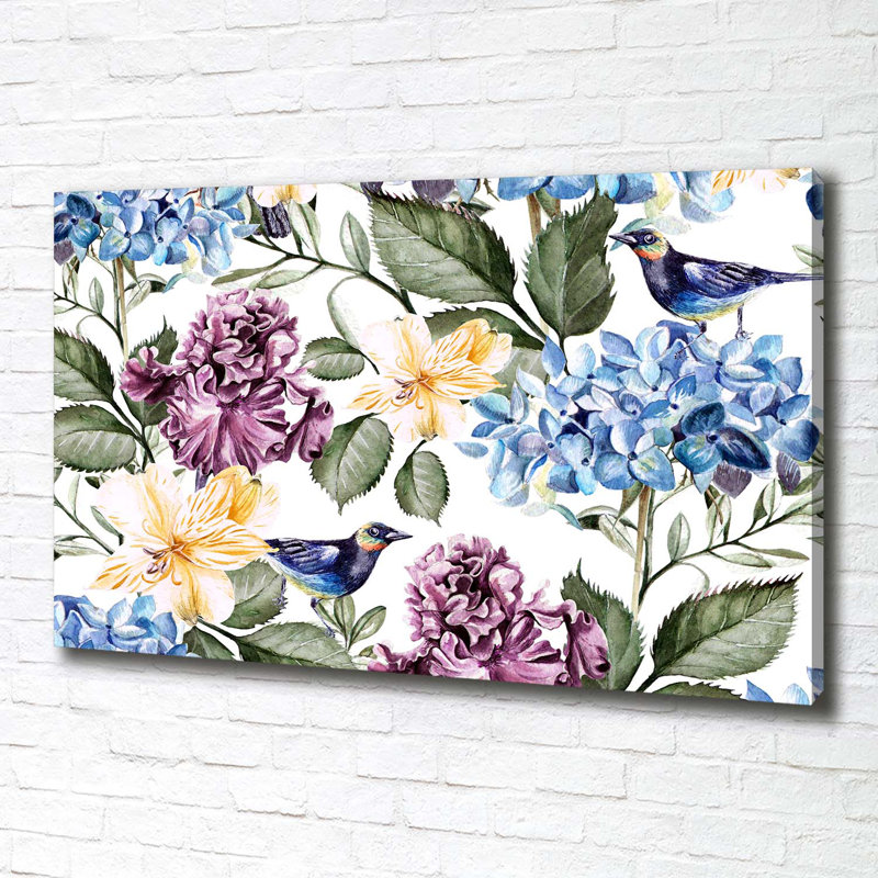 Flowers And Birds - Wrapped Canvas Print