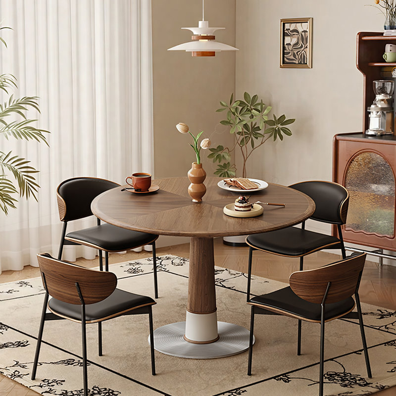 120cm Round Wooden Dining Table | Retro Style Small Space Kitchen & Apartment Table with Metal Base | Seats 4-6,Vintage Brown, 