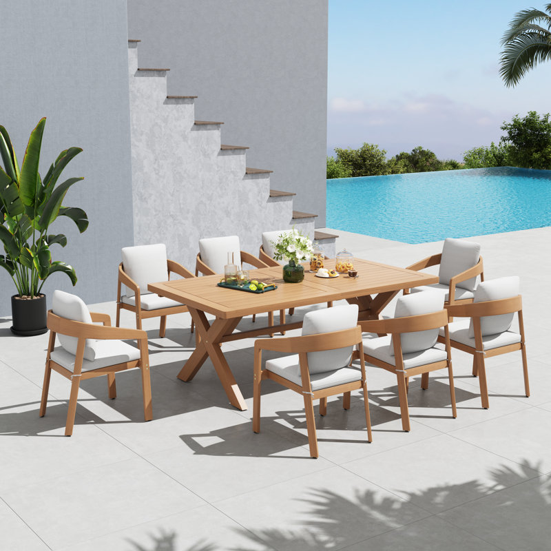 Outdoor Rectangular Dining Set With Cushions, 8