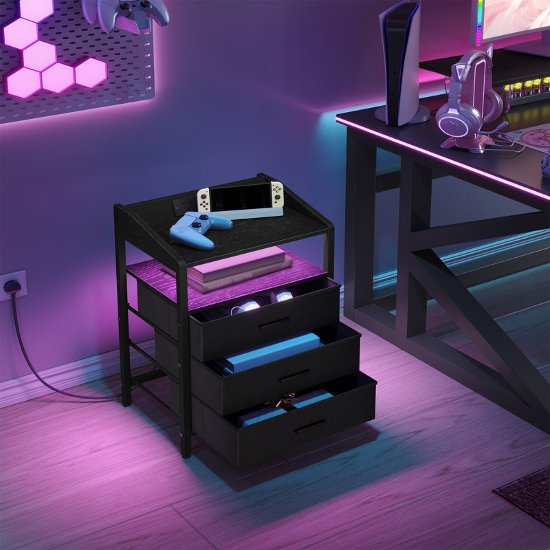 40cm W Metal Bedside Table, Black
