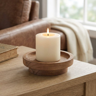 Porte-bougie rond en bois pour chandelles piliers, plateau en bois naturel pour chandelles piliers, centre de table minimaliste de style champêtre