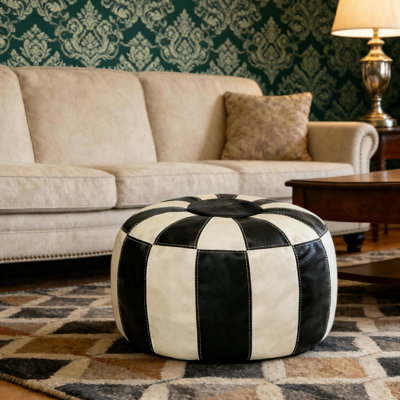 Unstuffed Moroccan Ottoman Pouf Cover, Ottoman Footstool Storage Solution,(Black&White)