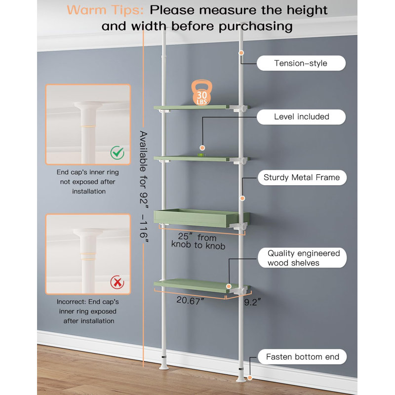 Tablette de rangement au-dessus de la toilette à 4 niveaux, Mint Green