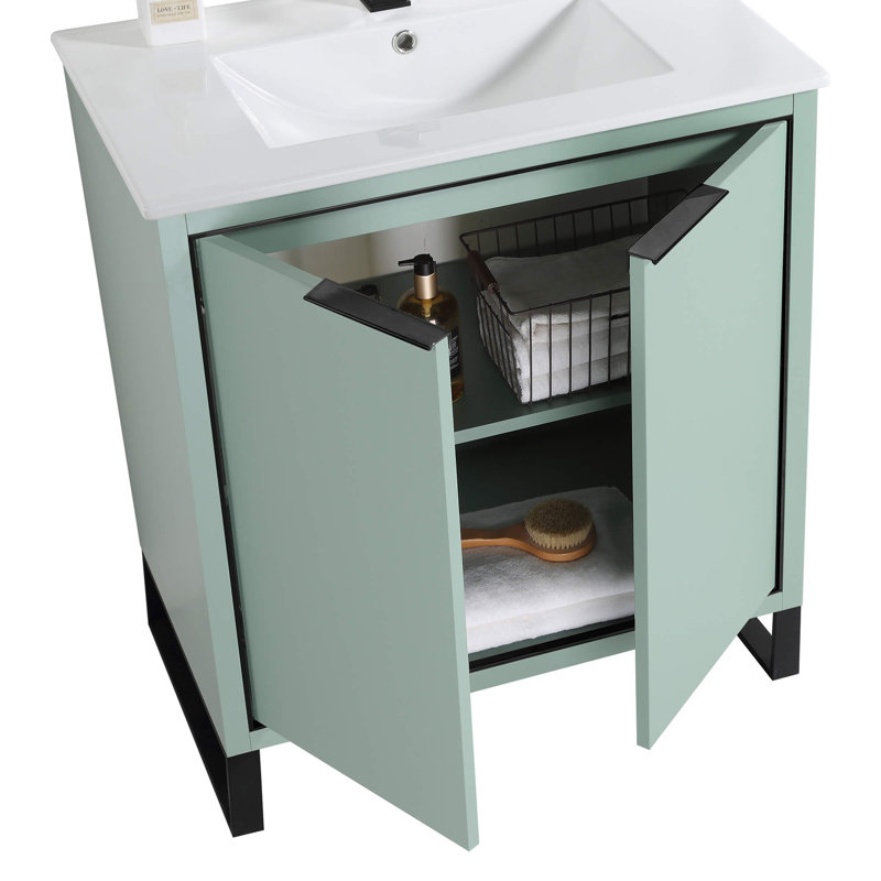 Ensemble de meuble-lavabo simple 30 po, Noir mat, Vert menthe