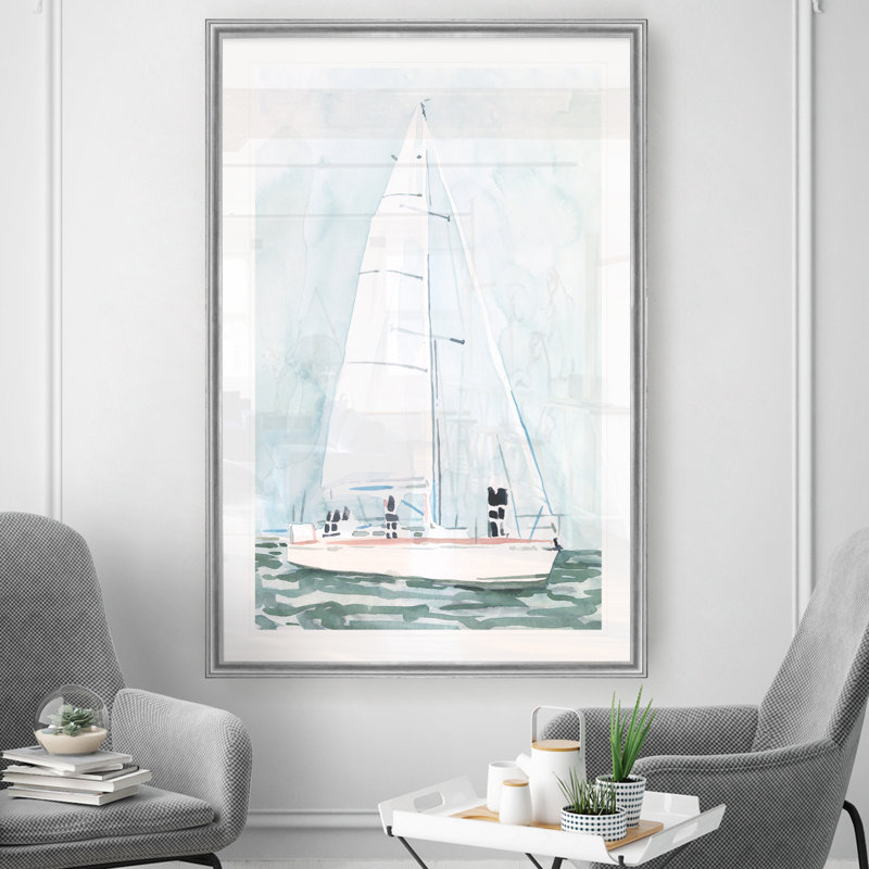 « mou voilier iii »-reproduction d’art sur toile, H 22,5 po x l 30,5 po x P 1,5 po, Cadre argenté