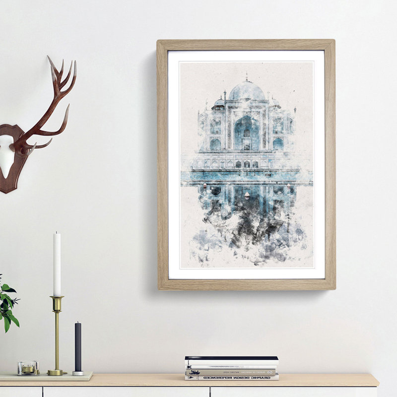 The Taj Mahal in Agra India - Picture Frame Graphic Art, 33cm H x 24cm W x 2cm D, Oak Framed